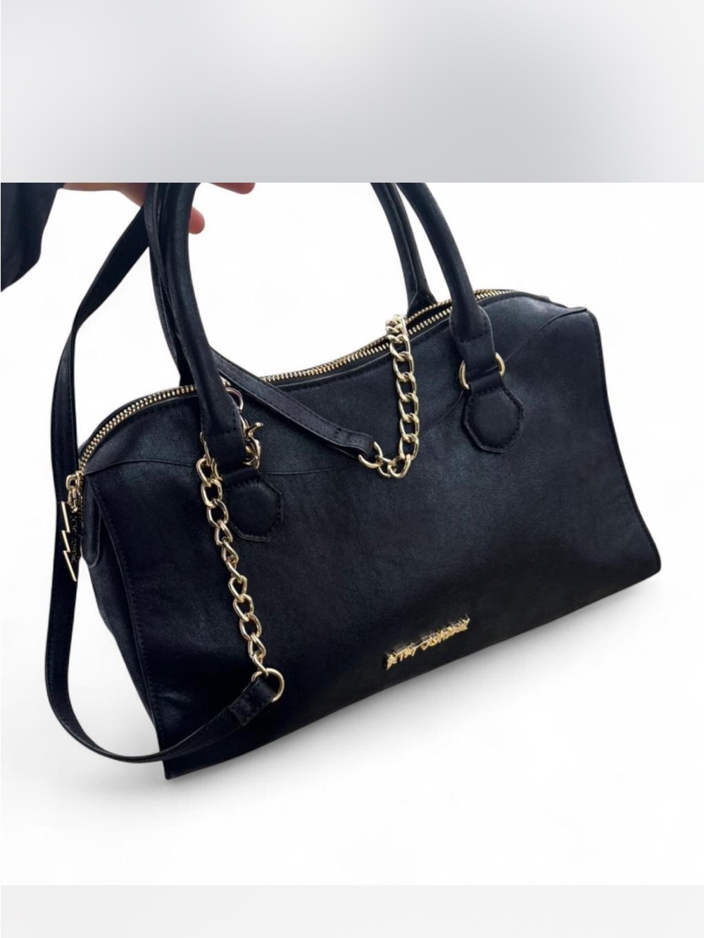 Betsey Johnson Black Satchel with Gold Chain Accent